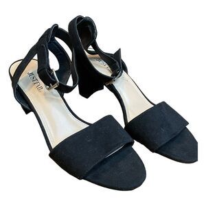 JustFab Ankle Strap Sandals Black Faux Suede Block Heel Open Toe 9.5